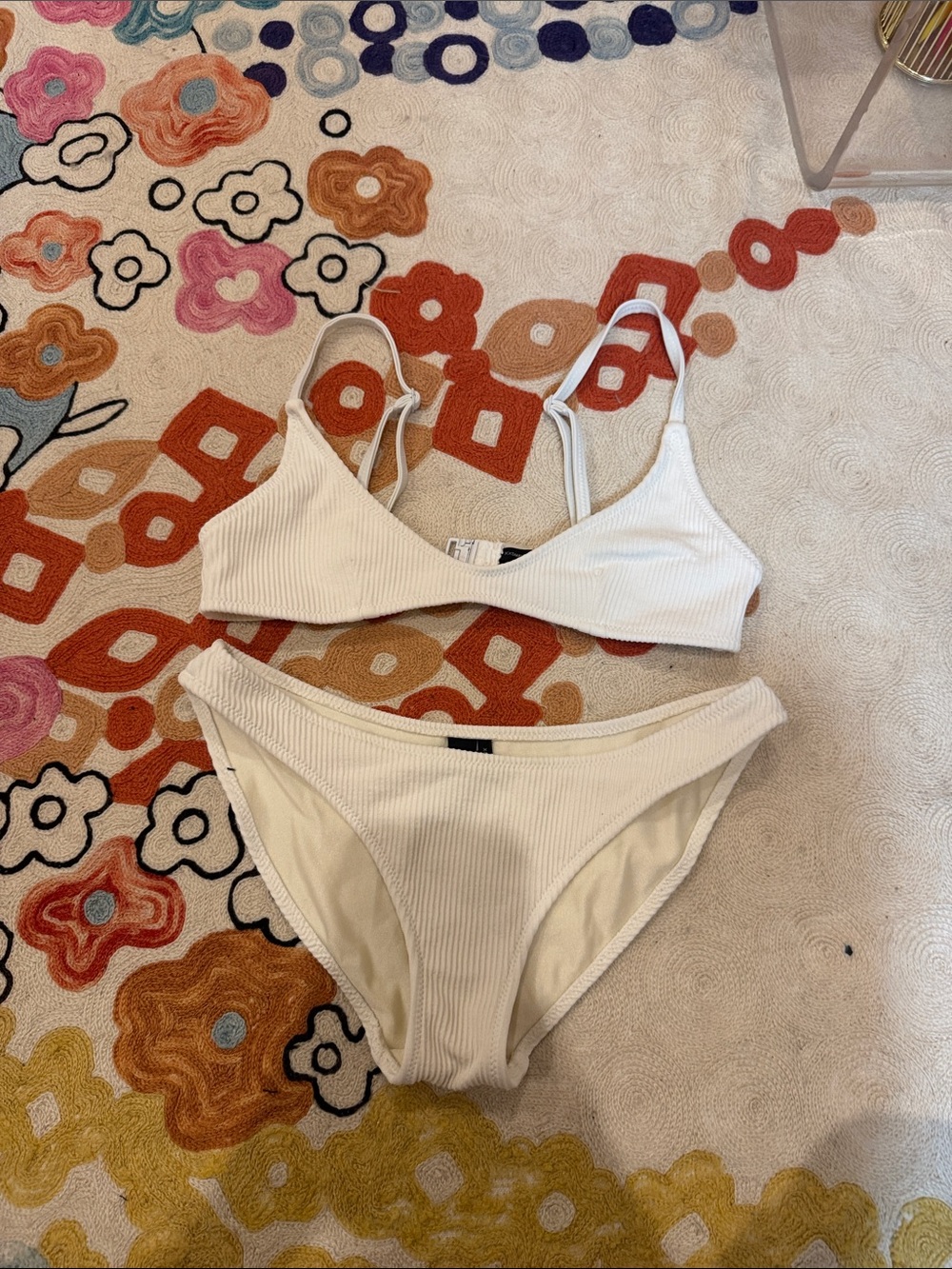 triangl Ribbed Cream Bikini Set xxs top and xs bottoms (normal coverage)